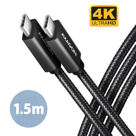 AXAGON BUCM32-CM15AB, SPEED+ kábel USB-C → USB-C, 1.5m, USB 20Gbps, PD 100W 5A, 4K HD, ALU, oplet
