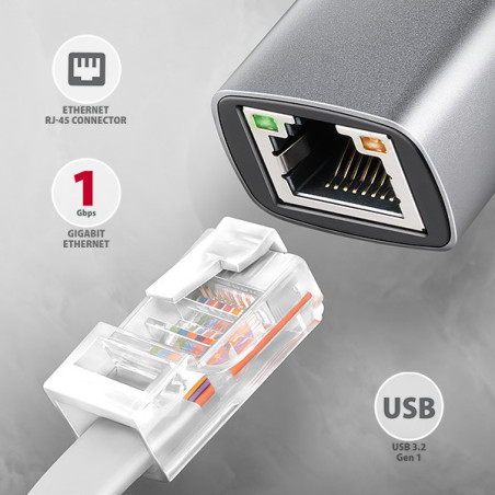 AXAGON ADE-TXPD, USB-C 3.2 Gen 1 - Gigabit Ethernet sieťová karta, Asix AX88179, PD 100W, auto inštal