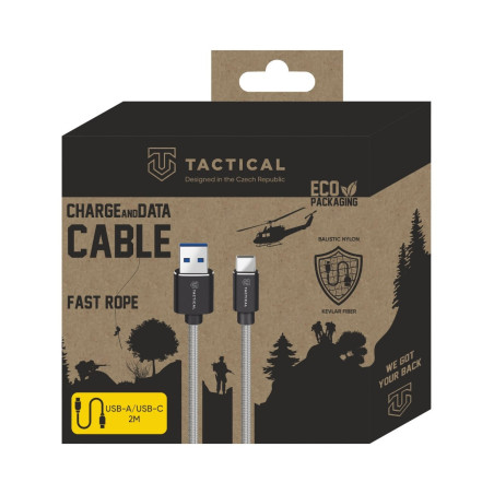 Tactical Fast Rope Aramid Cable USB-A/USB-C 2m Grey