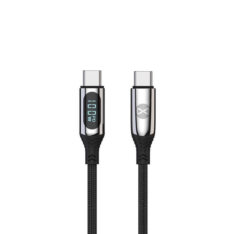 Dátový kábel s LCD Forever USB-C/USB-C 1m 100W čierny