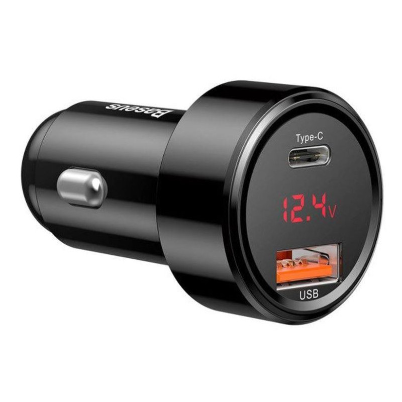 Baseus nabíjačka do auta Magic USB-C PD, USB-A 45W s displejom čierna
