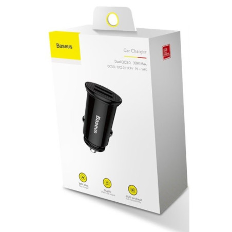 Baseus rýchlonabíjačka do auta 2xUSB QC3.0 30W čierna