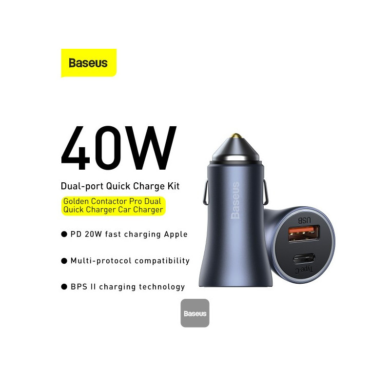 Baseus rýchlonabíjačka do auta Golden Contractor Pro Dual USB+USB-C 40W tmavo šedá