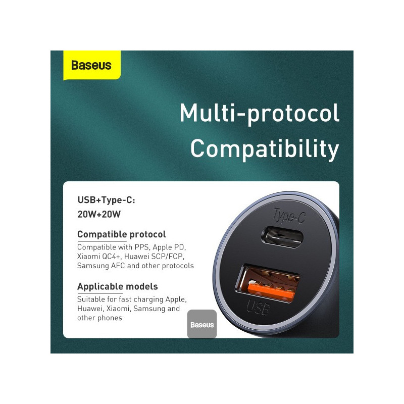 Baseus rýchlonabíjačka do auta Golden Contractor Pro Dual USB+USB-C 40W tmavo šedá