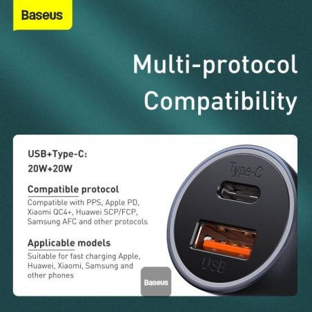 Baseus rýchlonabíjačka do auta Golden Contractor Pro Dual USB+USB-C 40W tmavo šedá