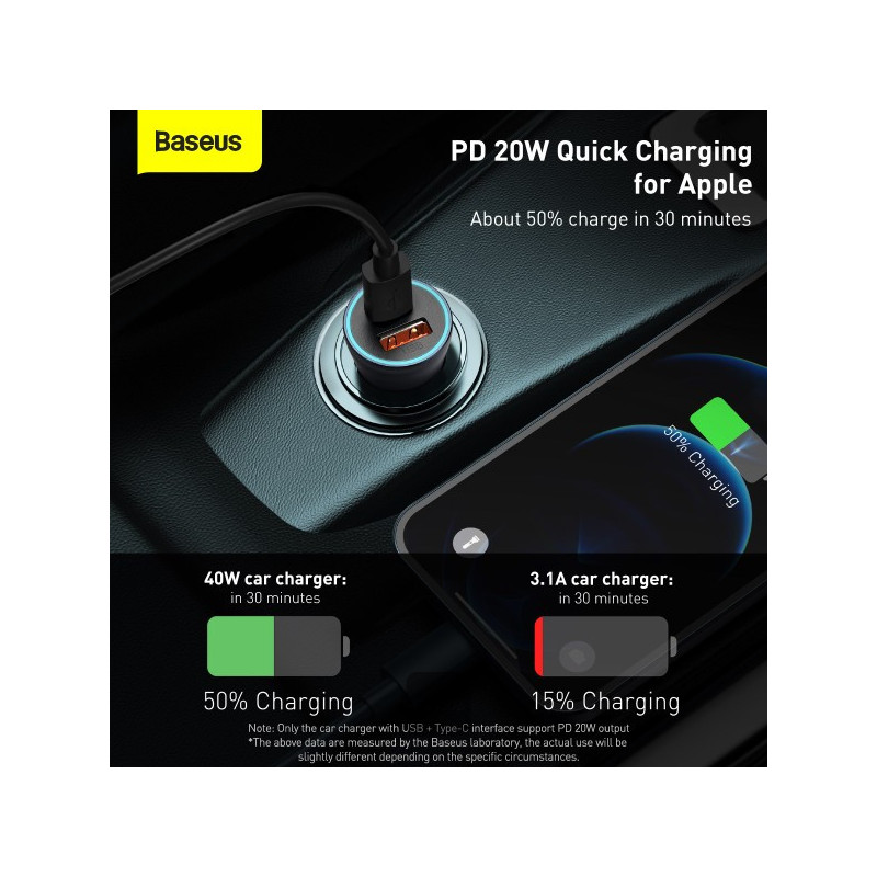 Baseus rýchlonabíjačka do auta Golden Contractor Pro Dual USB+USB-C 40W tmavo šedá