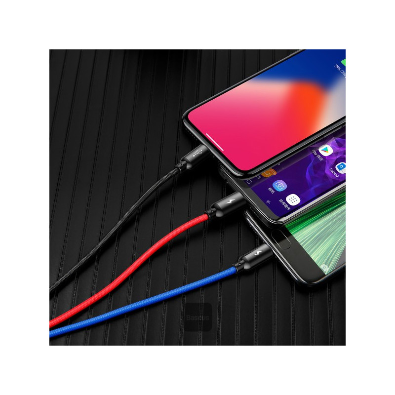 Baseus dátový kábel 3v1 microUSB+Lightning+USB-C 1,2m 3,5A