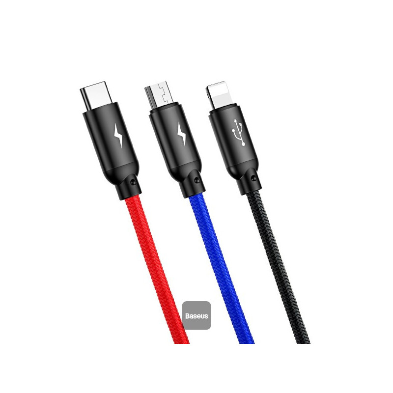 Baseus dátový kábel 3v1 microUSB+Lightning+USB-C 1,2m 3,5A