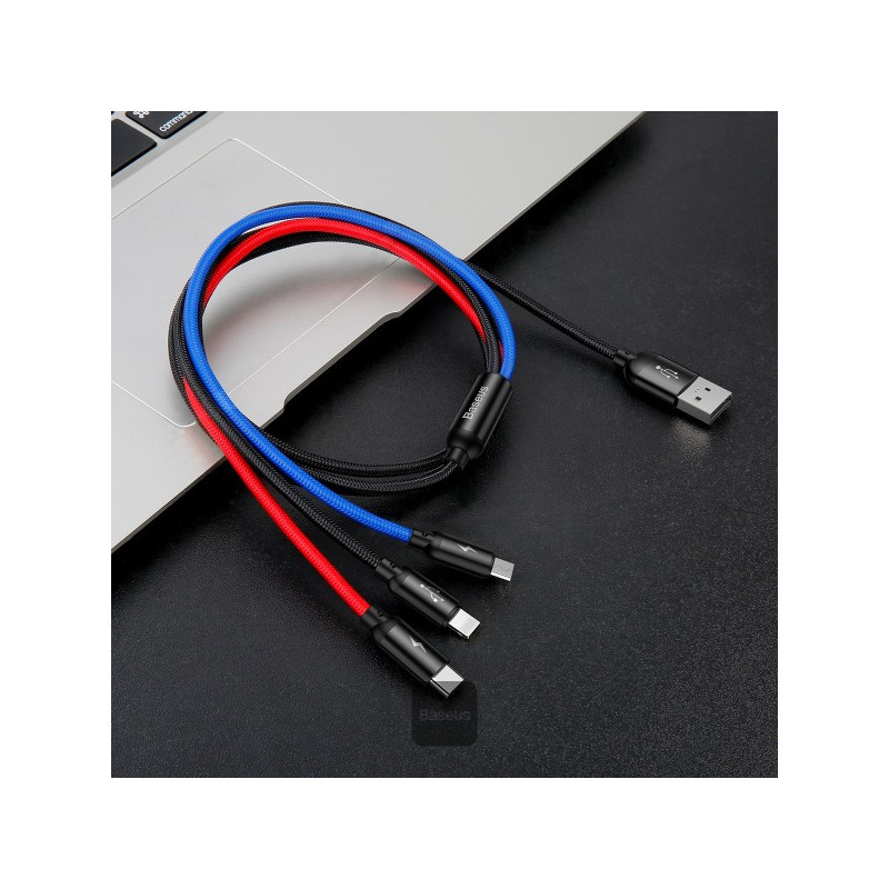 Baseus dátový kábel 3v1 microUSB+Lightning+USB-C 1,2m 3,5A
