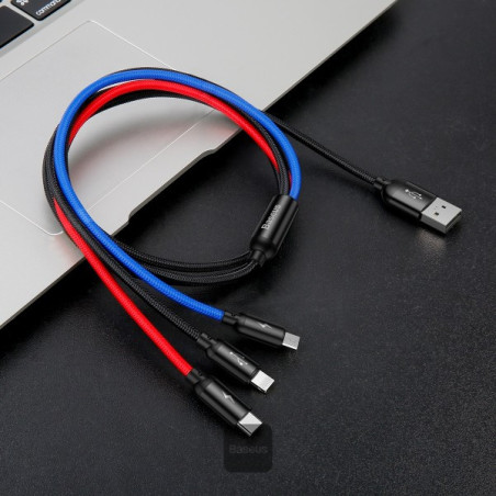 Baseus dátový kábel 3v1 microUSB+Lightning+USB-C 1,2m 3,5A