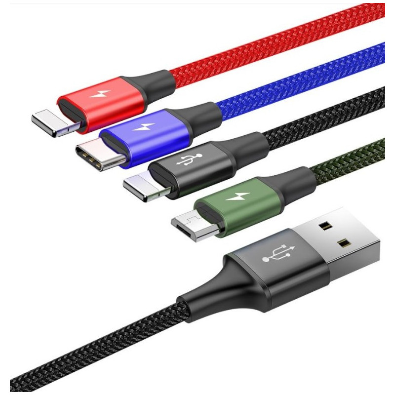 Baseus dátový kábel 4v1 microUSB+USB-C+2xLightning 1,2m 3,5A čierny