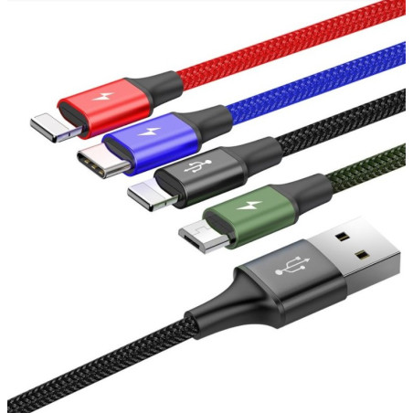 Baseus dátový kábel 4v1 microUSB+USB-C+2xLightning 1,2m 3,5A čierny