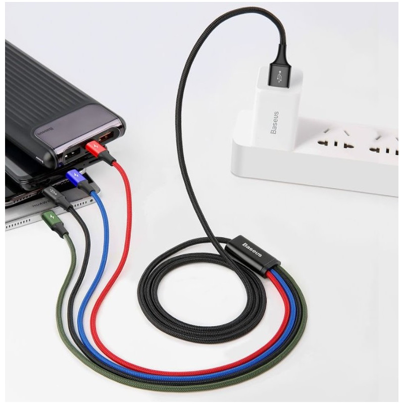 Baseus dátový kábel 4v1 microUSB+USB-C+2xLightning 1,2m 3,5A čierny