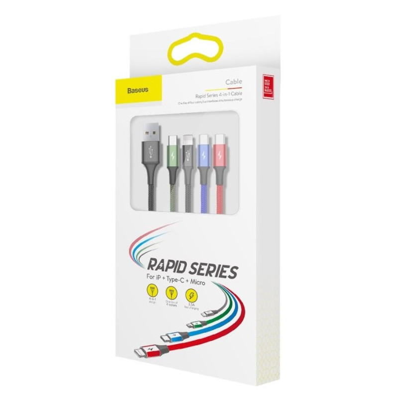 Baseus dátový kábel 4v1 microUSB+USB-C+2xLightning 1,2m 3,5A čierny