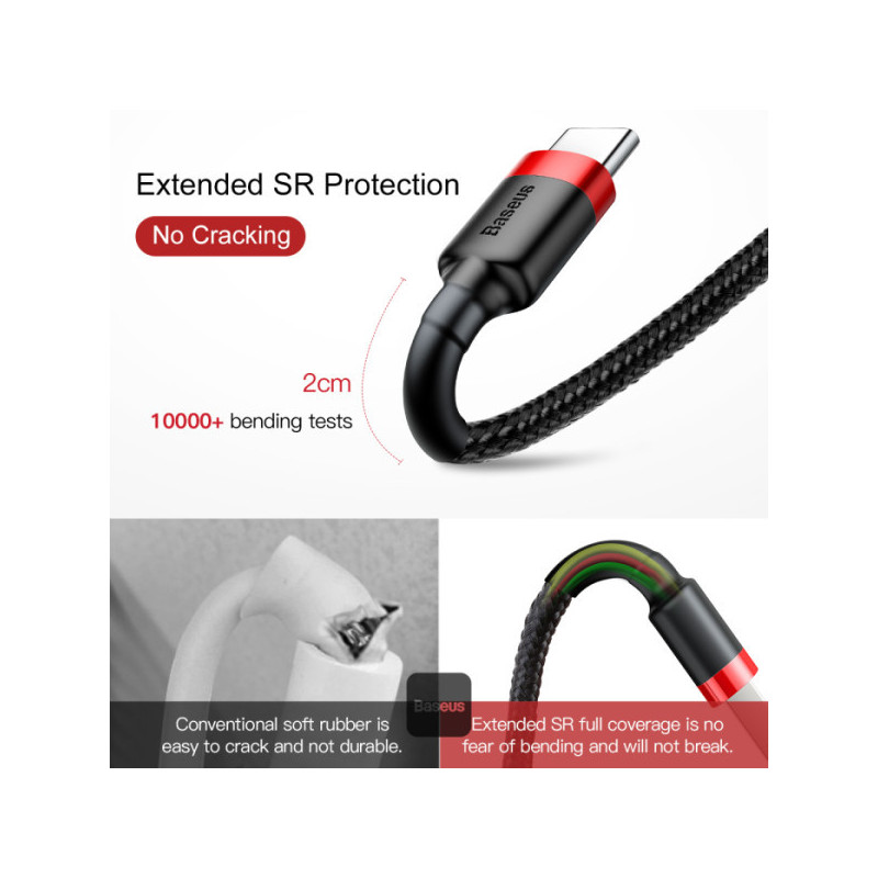 Baseus dátový kábel Cafule USB-C 2m 2A červeno-čierny