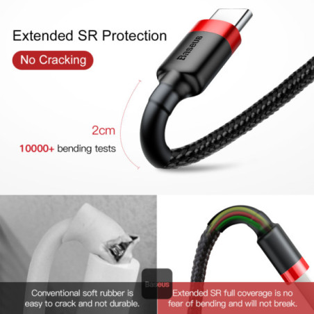 Baseus dátový kábel Cafule USB-C 2m 2A červeno-čierny