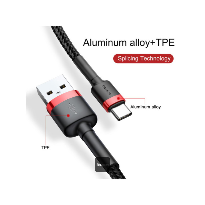 Baseus dátový kábel Cafule USB-C 2m 2A červeno-čierny
