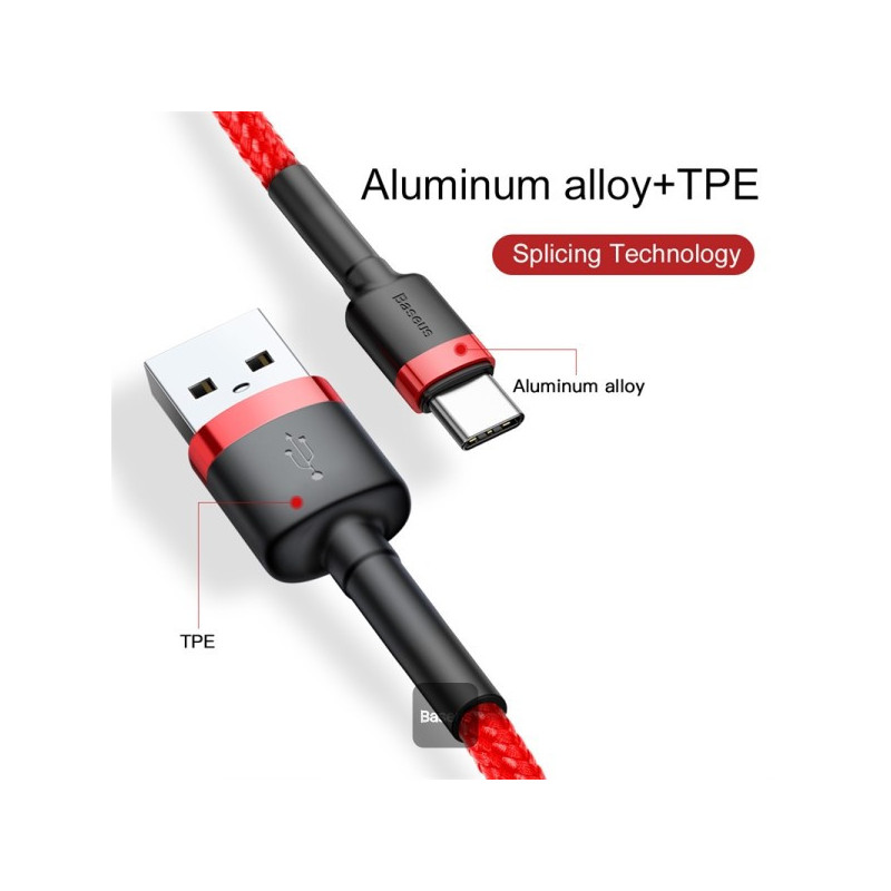 Baseus dátový kábel Cafule USB-C 2m 2A červený