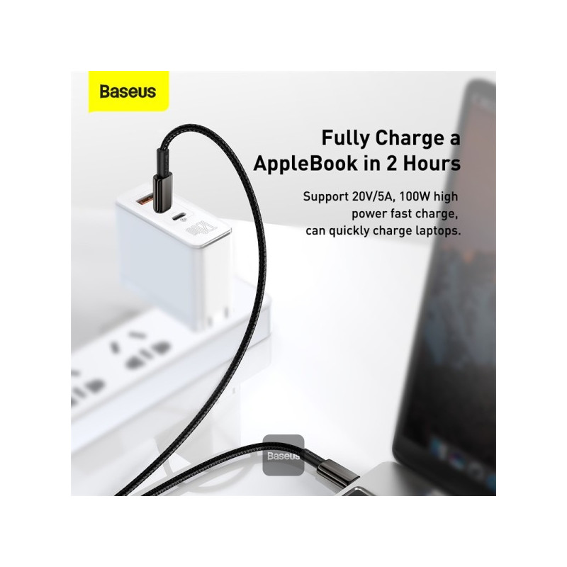 Baseus rýchlonabíjací dátový kábel Tungsten Gold 100W 1m USB-C na USB-C čierny