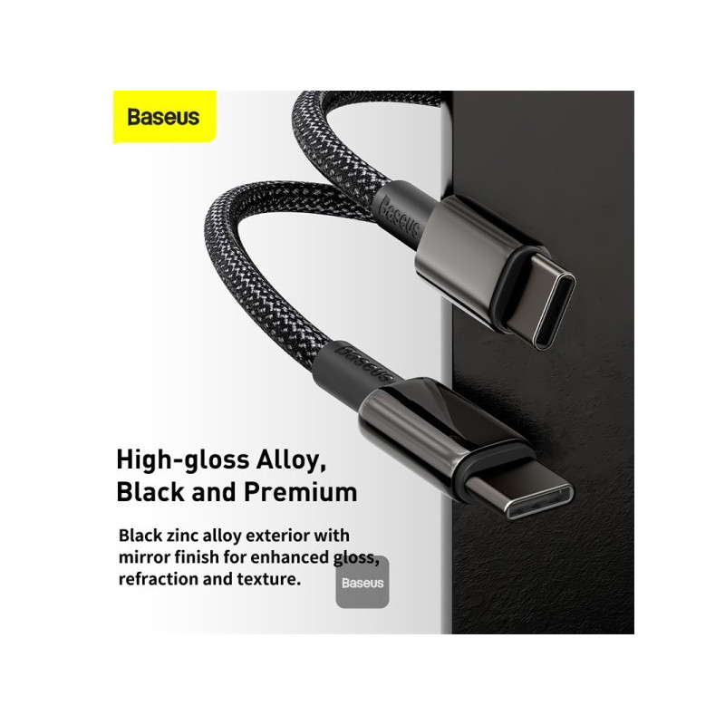 Baseus rýchlonabíjací dátový kábel Tungsten Gold 100W 1m USB-C na USB-C čierny