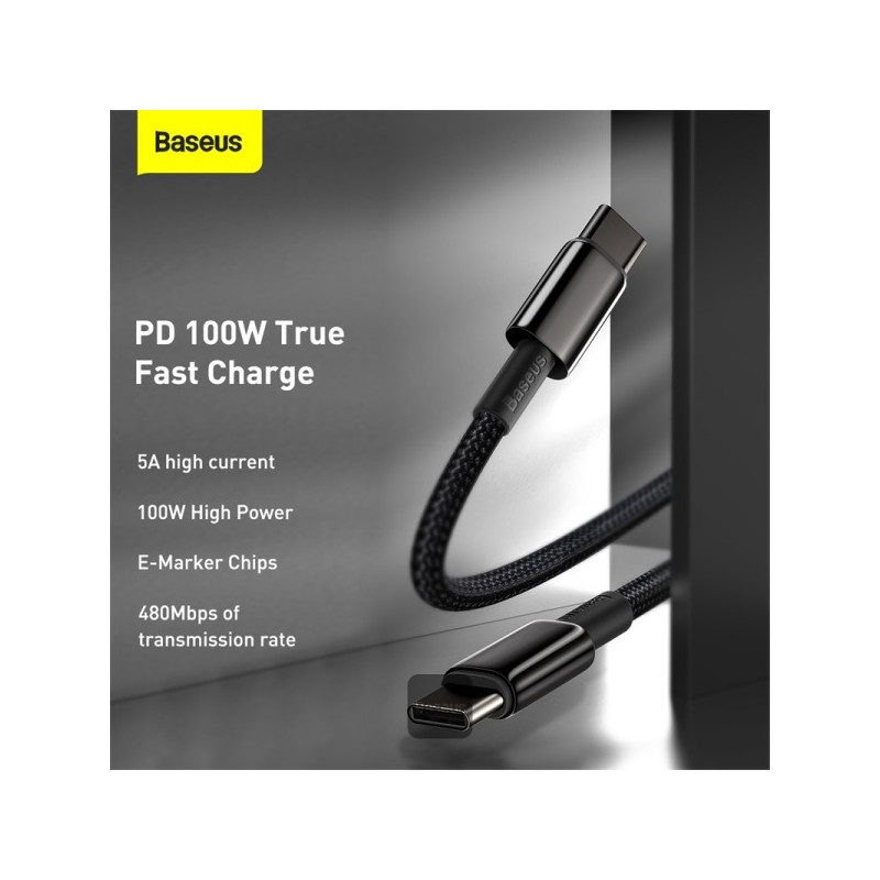 Baseus rýchlonabíjací dátový kábel Tungsten Gold 100W 1m USB-C na USB-C čierny