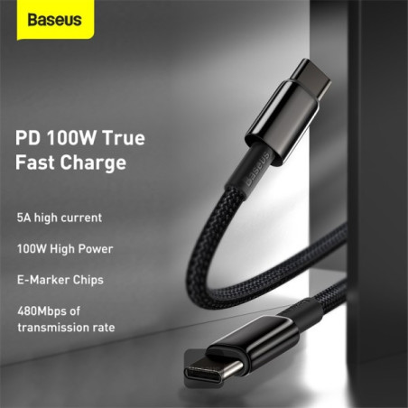 Baseus rýchlonabíjací dátový kábel Tungsten Gold 100W 1m USB-C na USB-C čierny