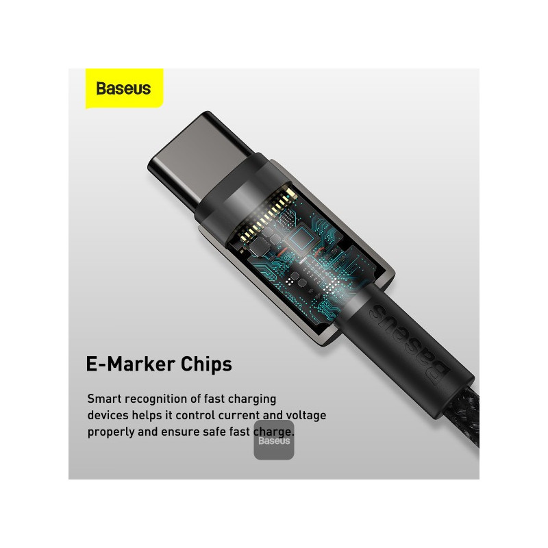 Baseus dátový kábel Tungsten Gold USB-C/USB-C 2m 100W čierny