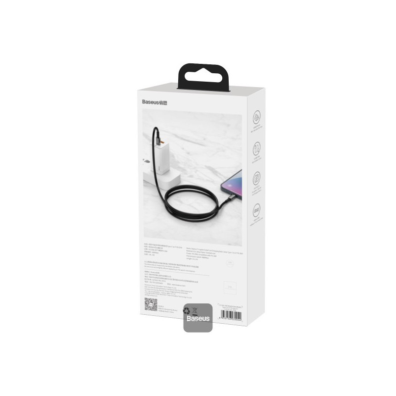 Baseus dátový kábel Tungsten Gold USB-C/USB-C 2m 100W čierny