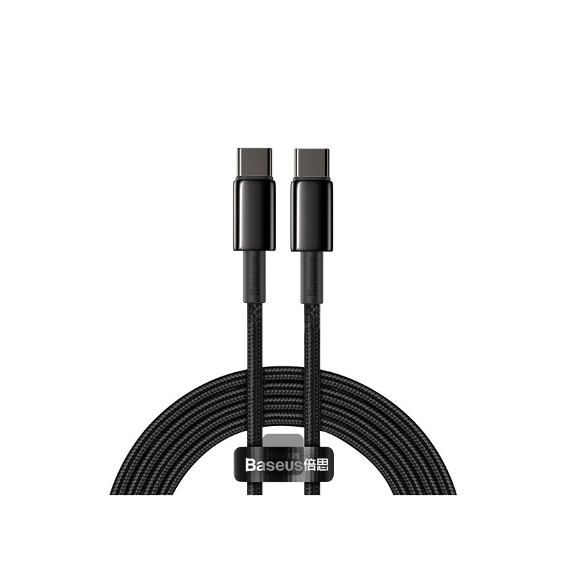 Baseus dátový kábel Tungsten Gold USB-C/USB-C 2m 100W čierny