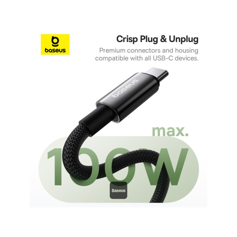 Baseus dátový magnetický kábel Tungsten Gold USB-C/USB-C 1m 100W čierny