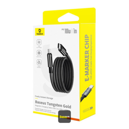 Baseus dátový magnetický kábel Tungsten Gold USB-C/USB-C 1m 100W čierny