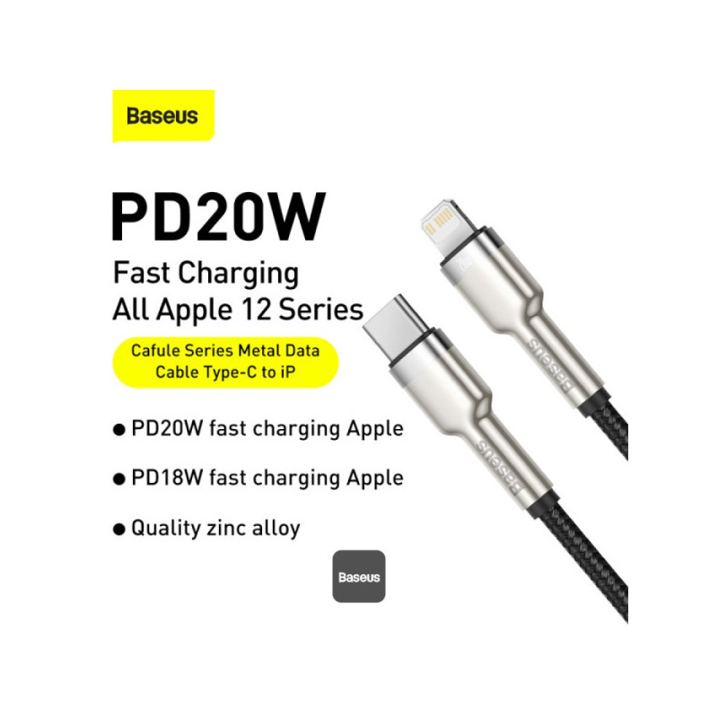 Baseus dátový kábel Cafule USB-C na Lightning 0,25 PD 20W čierny