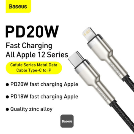 Baseus dátový kábel Cafule USB-C na Lightning 0,25 PD 20W čierny