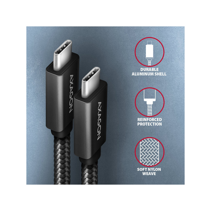 AXAGON BUCM32-CM05AB, SPEED+ kábel USB-C → USB-C, 0.5m, USB 20Gbps, PD 100W 5A, 4K HD, ALU, oplet