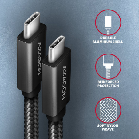 AXAGON BUCM32-CM05AB, SPEED+ kábel USB-C → USB-C, 0.5m, USB 20Gbps, PD 100W 5A, 4K HD, ALU, oplet