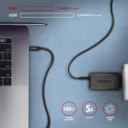 AXAGON BUCM32-CM05AB, SPEED+ kábel USB-C → USB-C, 0.5m, USB 20Gbps, PD 100W 5A, 4K HD, ALU, oplet