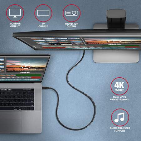 AXAGON BUCM32-CM05AB, SPEED+ kábel USB-C → USB-C, 0.5m, USB 20Gbps, PD 100W 5A, 4K HD, ALU, oplet