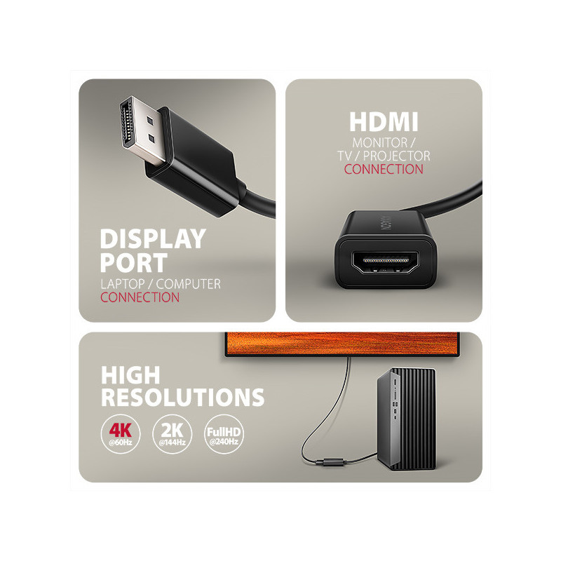AXAGON RVD-HI20N, DisplayPort → HDMI 2.0b redukcia / adaptér, 4K/60Hz