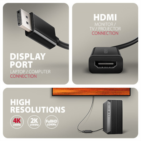 AXAGON RVD-HI20N, DisplayPort → HDMI 2.0b redukcia / adaptér, 4K/60Hz