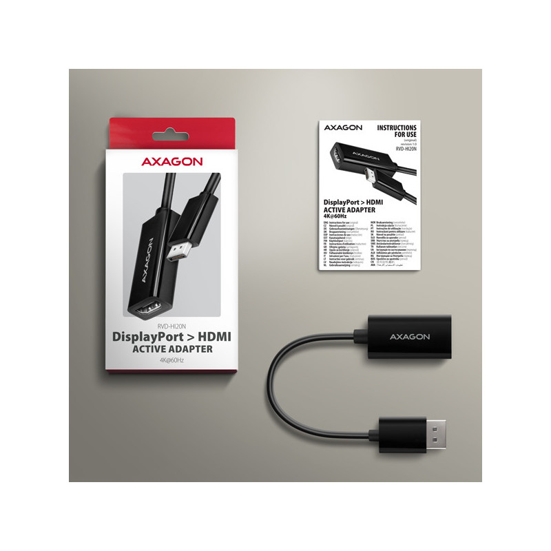 AXAGON RVD-HI20N, DisplayPort → HDMI 2.0b redukcia / adaptér, 4K/60Hz