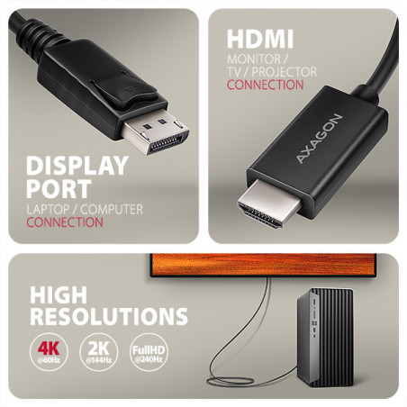 AXAGON RVD-HI20C2, DisplayPort → HDMI 2.0b redukcia / kábel 1.8m, 4K/60Hz