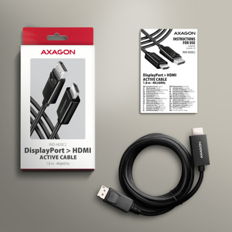 AXAGON RVD-HI20C2, DisplayPort → HDMI 2.0b redukcia / kábel 1.8m, 4K/60Hz