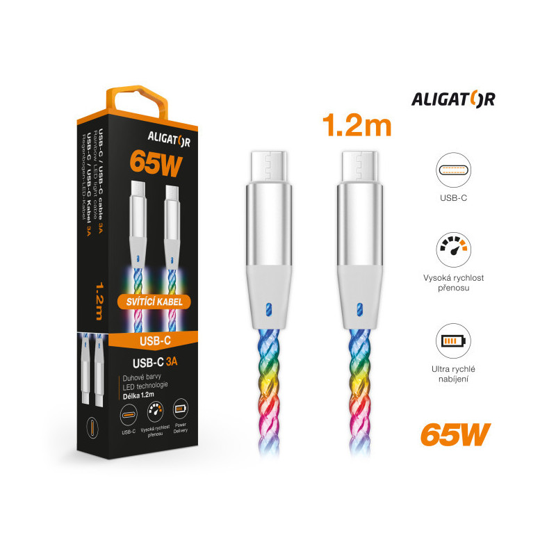 ALIGATOR Dátový kábel LIGHT 3A, 65W USB-C/USB-C 1,2m