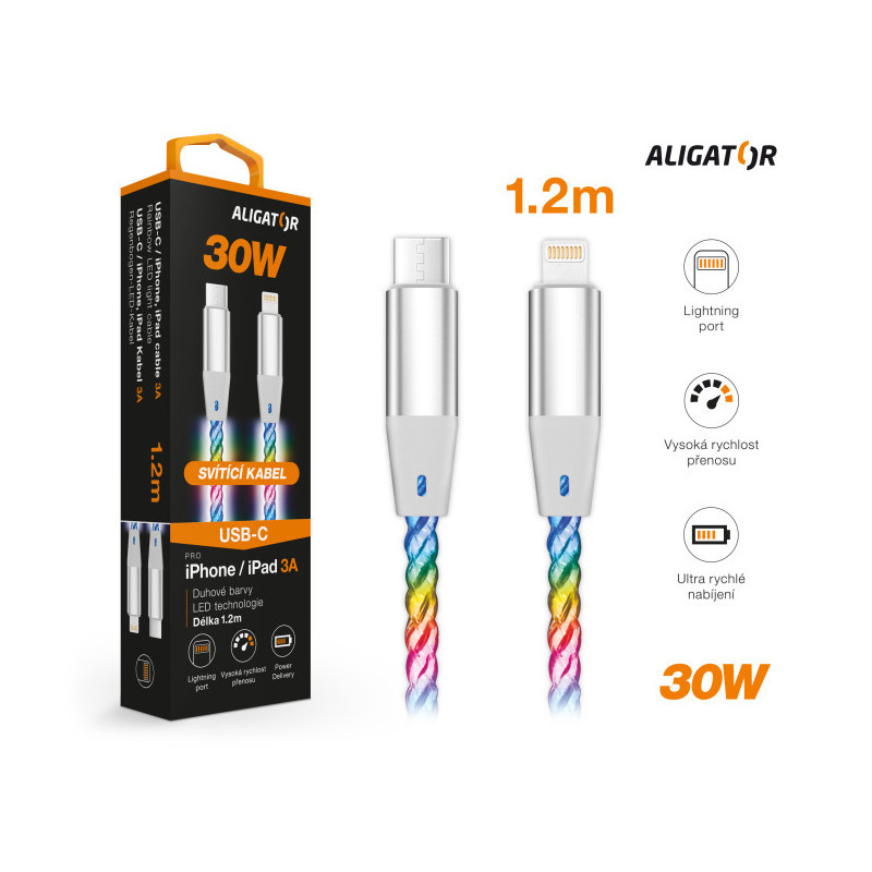 ALIGATOR Dátový kábel LIGHT 3A, 30W USB-C/Lightning 1,2m