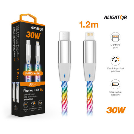 ALIGATOR Dátový kábel LIGHT 3A, 30W USB-C/Lightning 0,5m