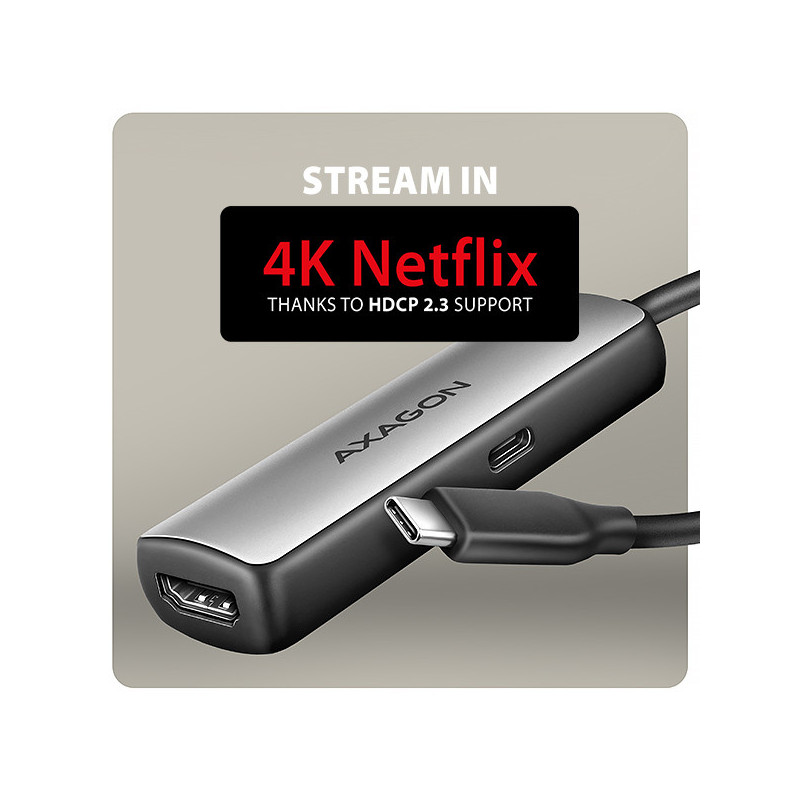 AXAGON RVC-HI8KPD, USB-C → HDMI 2.1 redukcia/adapter, 8K/60Hz, 4K/144Hz, HDR10+, PD100W