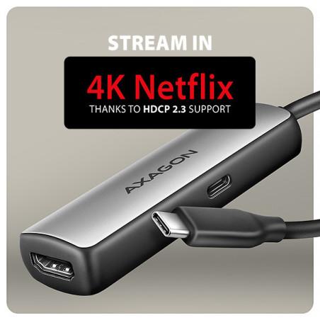 AXAGON RVC-HI8KPD, USB-C → HDMI 2.1 redukcia/adapter, 8K/60Hz, 4K/144Hz, HDR10+, PD100W