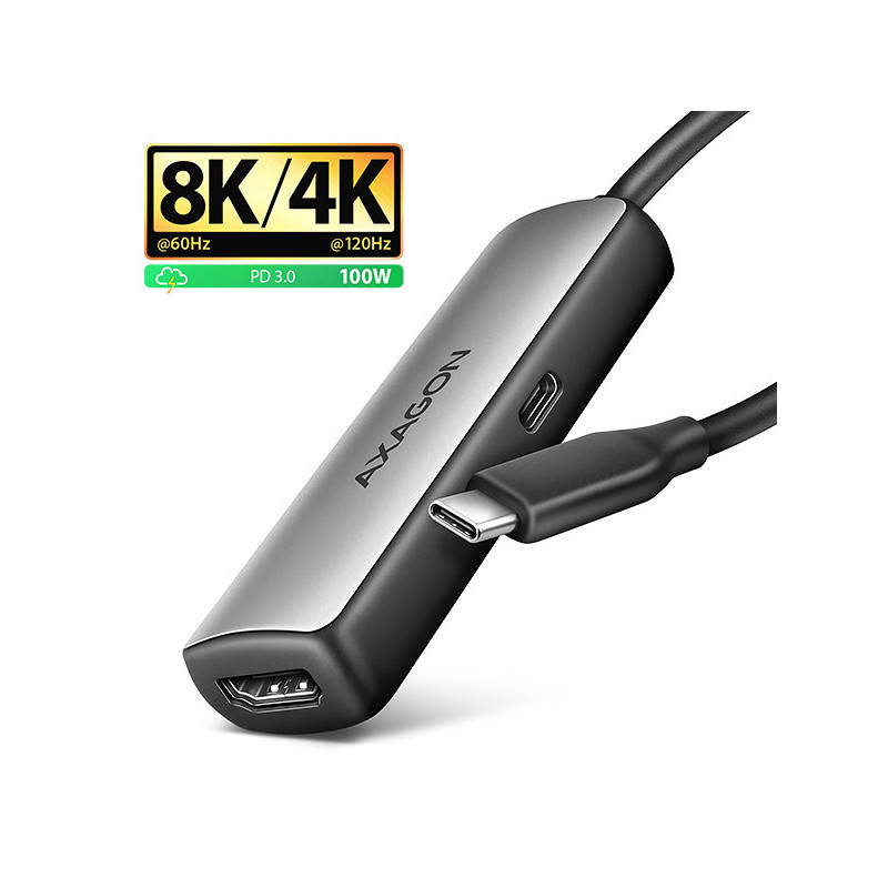 AXAGON RVC-HI8KPD, USB-C → HDMI 2.1 redukcia/adapter, 8K/60Hz, 4K/144Hz, HDR10+, PD100W