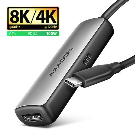 AXAGON RVC-HI8KPD, USB-C → HDMI 2.1 redukcia/adapter, 8K/60Hz, 4K/144Hz, HDR10+, PD100W