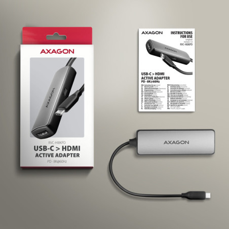 AXAGON RVC-HI8KPD, USB-C → HDMI 2.1 redukcia/adapter, 8K/60Hz, 4K/144Hz, HDR10+, PD100W